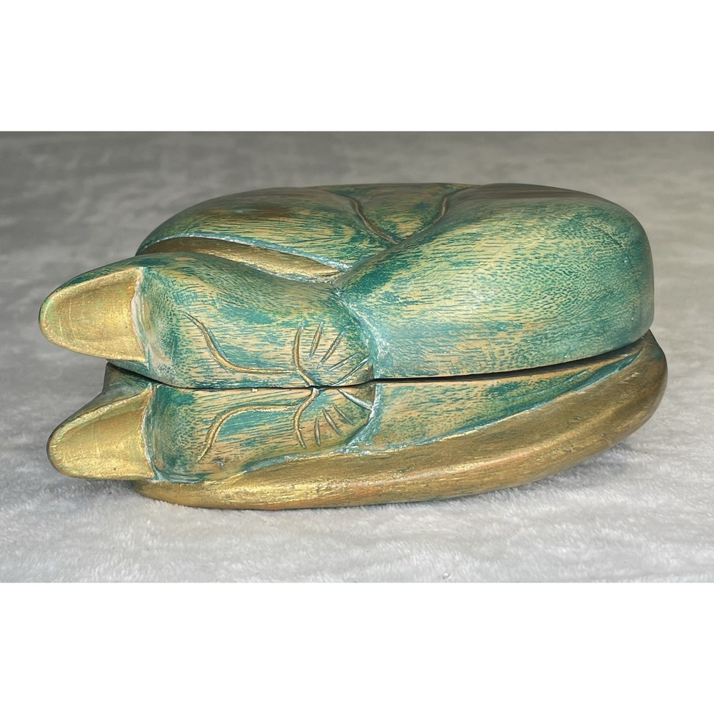 Vintage Mandalay Box Co Hand Carved Wooded Cat Box Made in Thailand 7" Siamese